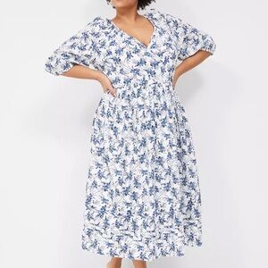 Lane Bryant White Midi Dress with Blue Floral Print